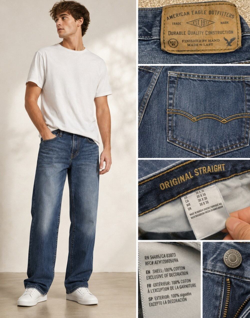 American Eagle Men's Original Straight Jeans Size 30x28 Medium Wash Denim
